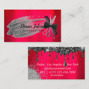 Carte De Visite Coiffeur Artiste Argent Brillants Rouge