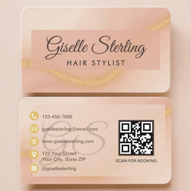 Carte de Visite Coiffeur Beige Neutre Code QR (Créateur téléchargé)