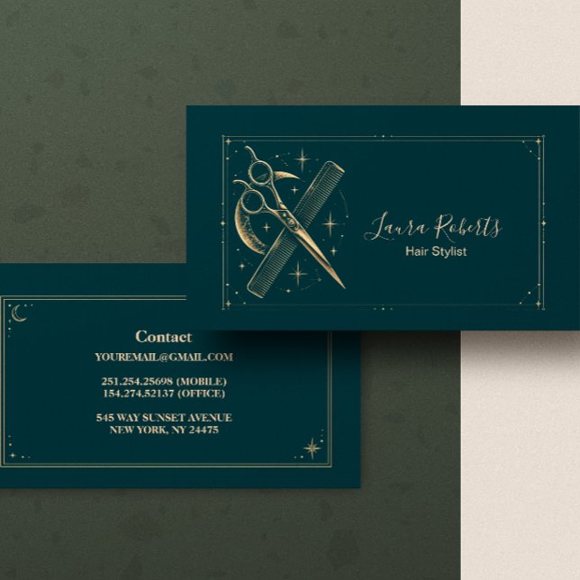 Carte De Visite Coiffeur Céleste Teal Or (Créateur téléchargé)