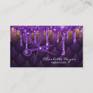 Carte De Visite Coiffeur Cheveux Violet Glamour Goutte de Paillett