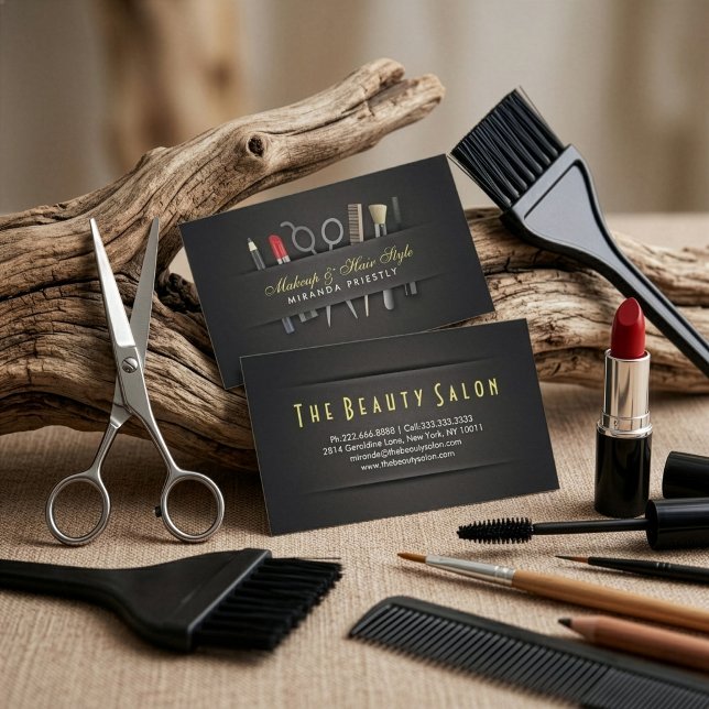 Carte De Visite Coiffeur chic et maquilleuse Linen noir (Créateur téléchargé)