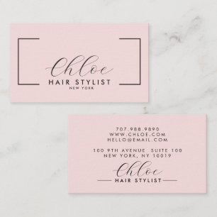 Carte De Visite Coiffeur Chic Logo Signature Rose Pâle