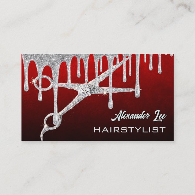 Carte de Visite Coiffeur Ciseaux Argentés Velvet R (Devant)