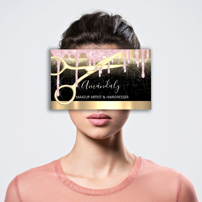 Carte De Visite Coiffeur Ciseaux Coiffeur Confetti Or rose (Hairdresser Scissors Coiffeur Confetti Pink Gold Business Card)