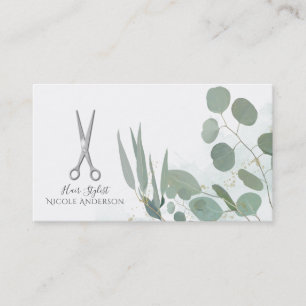 Carte De Visite Coiffeur Ciseaux d'Argent Eucalyptus Or