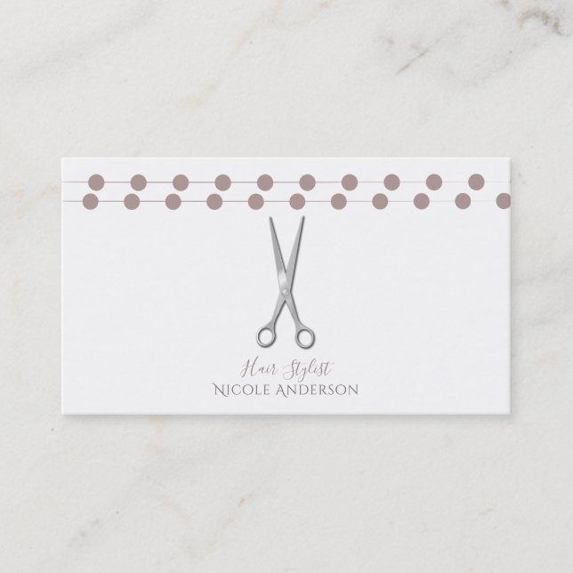 Carte De Visite Coiffeur Ciseaux d'argent Minimal Rose Mauve (Devant)