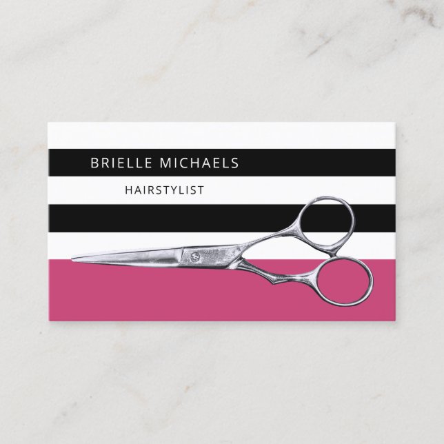 Carte De Visite Coiffeur Ciseaux Magenta (Devant)
