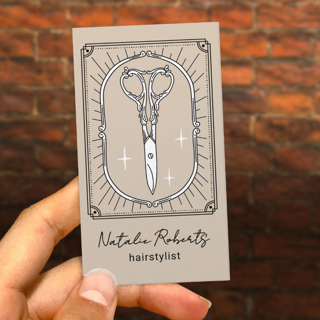 Carte De Visite Coiffeur Ciseaux Mignons Dessin Beige Salon SPA (Créateur téléchargé)
