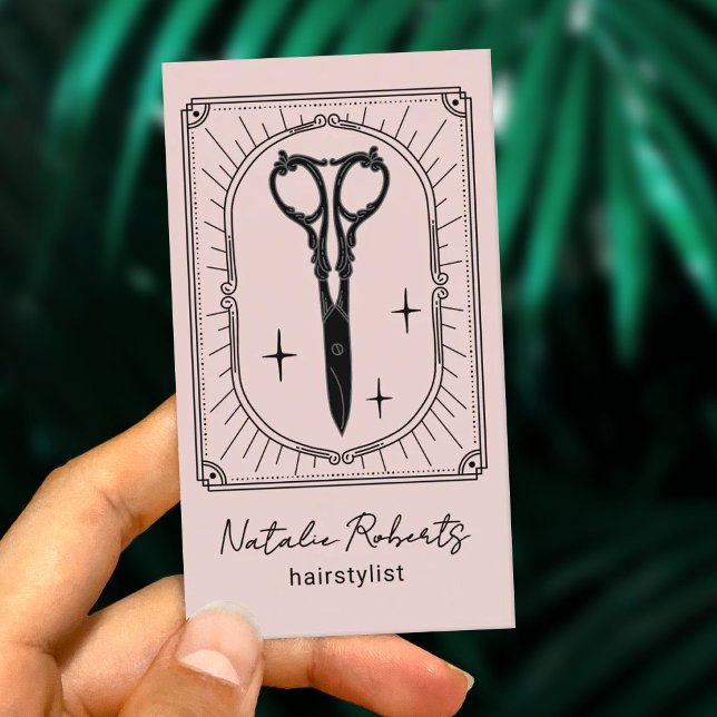 Carte De Visite Coiffeur Ciseaux Mignons Dessin Rose Pâle Photo (Créateur téléchargé)