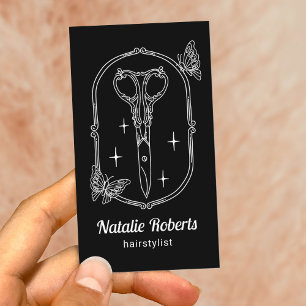 Carte De Visite Coiffeur Ciseaux Mignons & Papillon Doodle Noir