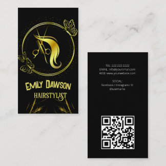 Carte De Visite Coiffeur Ciseaux Mignons & Papillons Code QR Bu