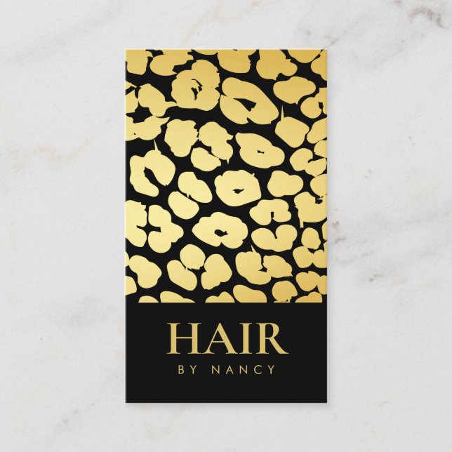Carte De Visite Coiffeur Code Qr Impression Léopard Noir Or (Devant)