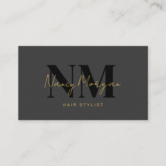 Carte De Visite Coiffeur Code QR Logo Monogramme Noir Or (Devant)