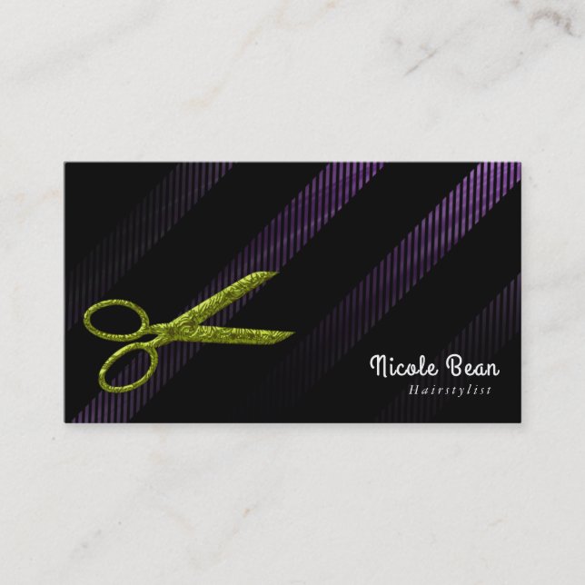 Carte De Visite Coiffeur Coiffeuse Ciseaux Violets Et Verts (Devant)