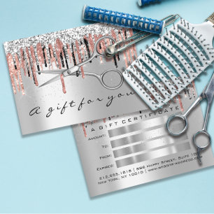 Carte De Visite Coiffeur de certificats-cadeaux Roses d'argent