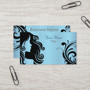 Carte De Visite Coiffeur de femme de silhouette - bleu layette
