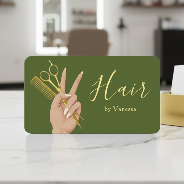 Carte De Visite Coiffeur de Luxe Coiffeur Moderne Vert mousse (Créateur téléchargé)