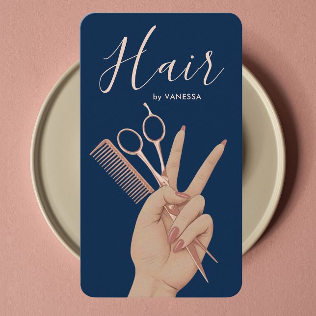 Carte De Visite Coiffeur de Luxe Coiffeuse Élégant Bleu Marine (Créateur téléchargé)