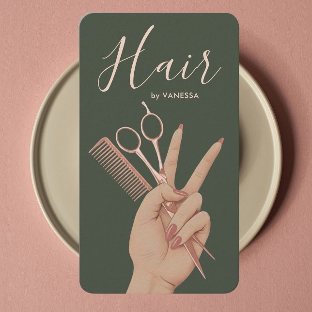 Carte De Visite Coiffeur de Luxe Coiffeuse Élégant Vert Foncé (Créateur téléchargé)