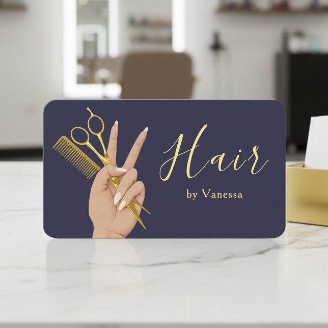 Carte De Visite Coiffeur de luxe Coiffeuse Moderne Navy Or (Créateur téléchargé)