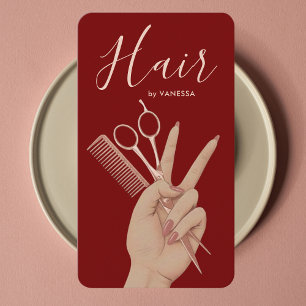 Carte De Visite Coiffeur de Luxe Coiffeuse Rose Gold et Rouge