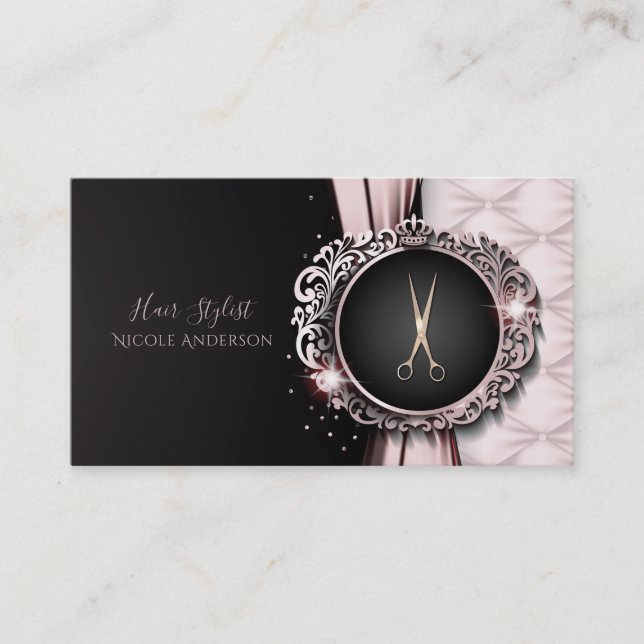 Carte De Visite Coiffeur de Luxe Rose Gold Rose & Noir (Devant)