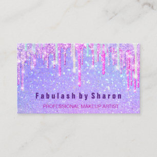 Carte De Visite Coiffeur de maquillage Holographe rose Unicorn