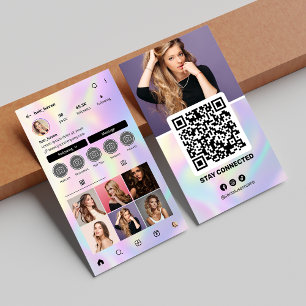 Carte De Visite Coiffeur de profil Instagram holographique élégant