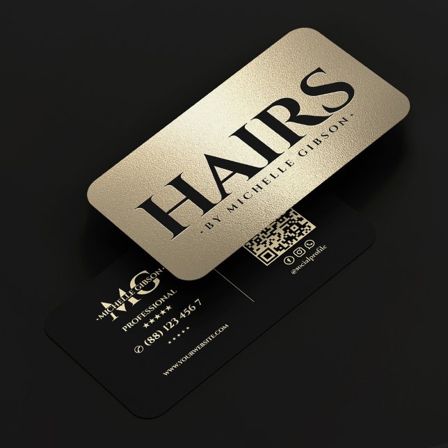 Carte De Visite Coiffeur de salon de coiffure de luxe Faux or noir (Luxury Hair Salon Stylist Black Faux Gold Business Card
)