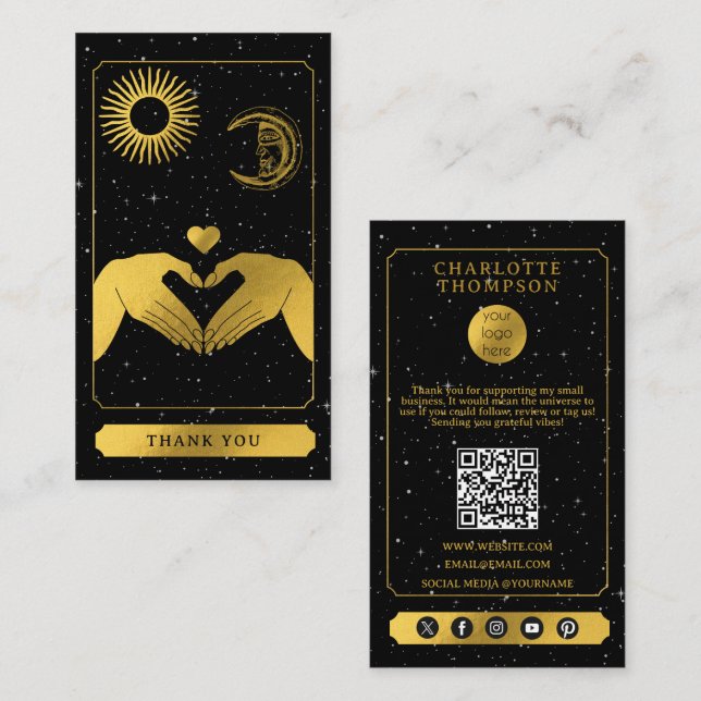 Carte De Visite Coiffeur de Tarot céleste Merci d'or noir (Devant / Derrière)