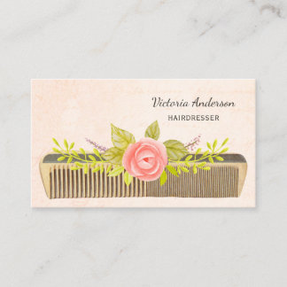 Carte De Visite Coiffeur élégant avec peigne Vintage et Roses