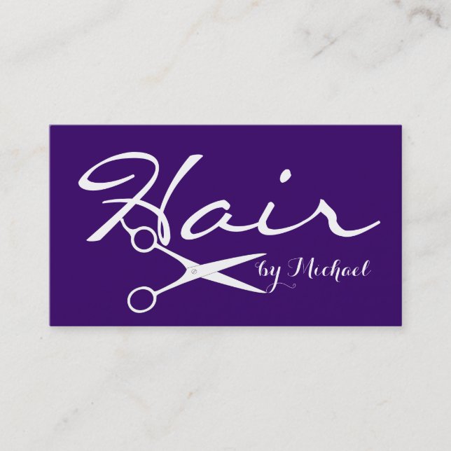 Carte De Visite Coiffeur Élégant Fond Violet Profond (Devant)