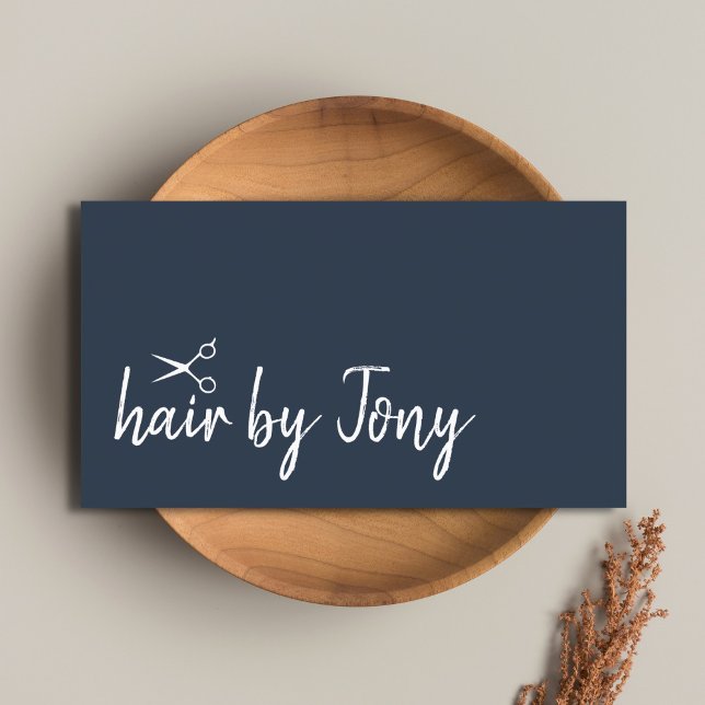 Carte De Visite Coiffeur Élégant Minimal Bleu Blanc (Créateur téléchargé)