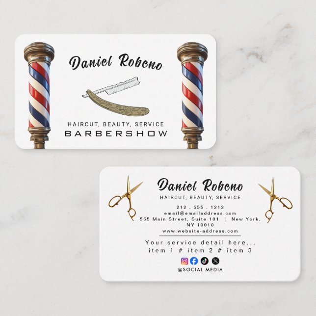 Carte De Visite Coiffeur Élégant Minimaliste (Devant / Derrière)