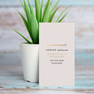 Carte De Visite Coiffeur Élégant Minimaliste Pastel Doré Faux