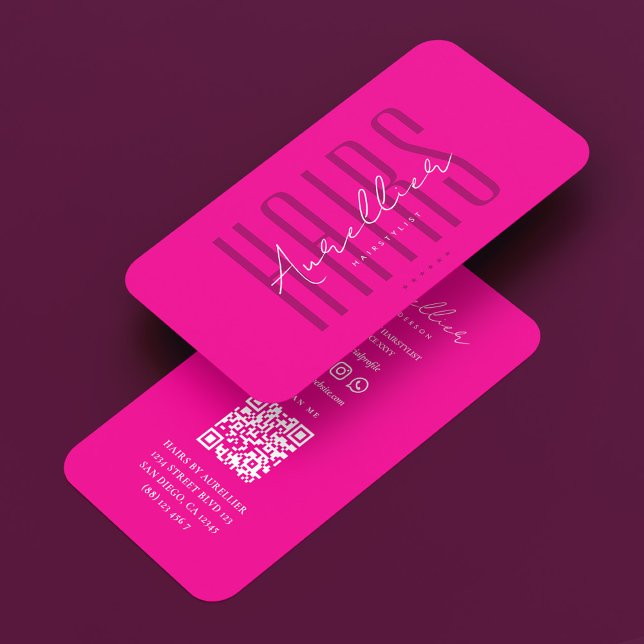 Carte De Visite Coiffeur Élégant Rose Fuchsia Profond  (Elegant Hair Stylist Deep Pink Fuchsia Business Card
)