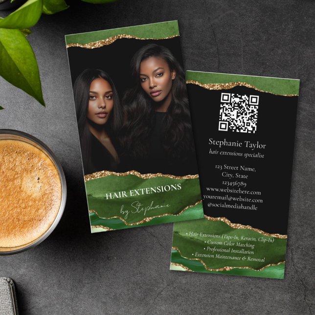 Carte De Visite Coiffeur Extensions Perruques Luxe Élégant  Photo (elegant wig and hair extension beauty salon business card)