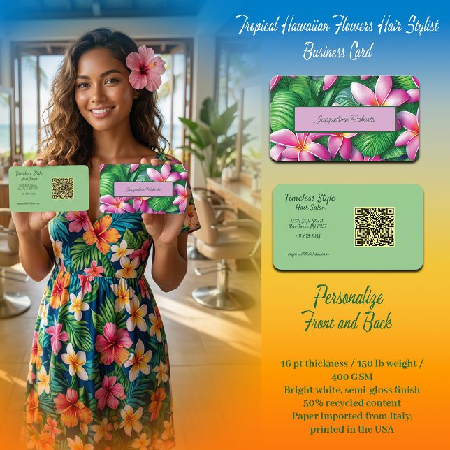 Carte De Visite Coiffeur Fleurs Tropicales Hawaïennes  (Créateur téléchargé)