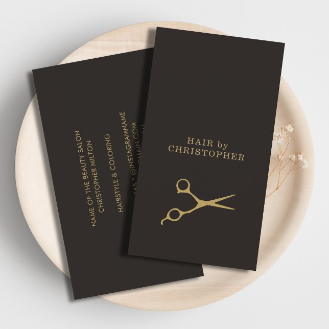 Carte De Visite Coiffeur foncé minimal moderne d'or de Faux (Créateur téléchargé)