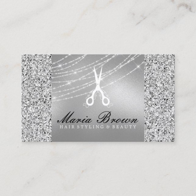 Carte De Visite Coiffeur Glitter Silver Luxury (Devant)