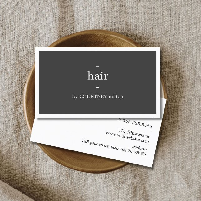 Carte De Visite Coiffeur Gris Foncé Minimal Blanc  (Créateur téléchargé)