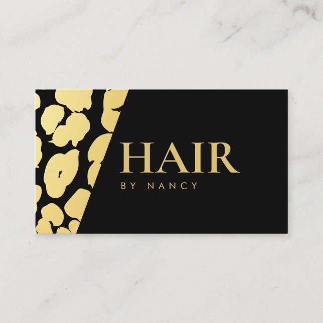 Carte De Visite Coiffeur Imprimé Léopard Glam Gold (Devant)
