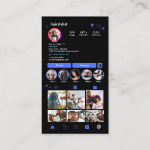 Carte de visite coiffeur Instagram Code QR bleu Mé
