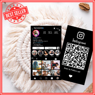 Carte De Visite Coiffeur Instagram Code QR Noir Médias Sociaux