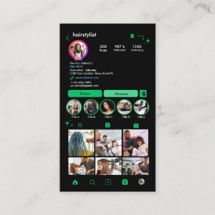 Carte De Visite Coiffeur Instagram Code QR Vert Médias Sociaux Car