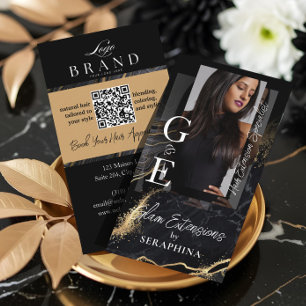 Carte De Visite Coiffeur Luxe & Extensions Agate Noir Or