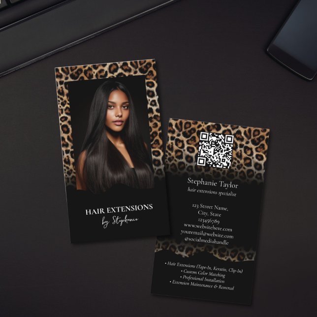 Carte De Visite Coiffeur Luxe Extensions de Cheveux Perruque Photo (Leopard Luxury Hair Stylist Extensions Wig Photo Business Card)