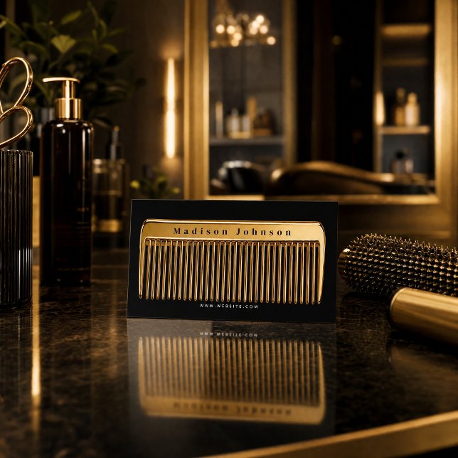 Carte De Visite Coiffeur Luxe | Peigne d'Or  (Luxuryn Hair Stylist | Gold Comb Business Card)