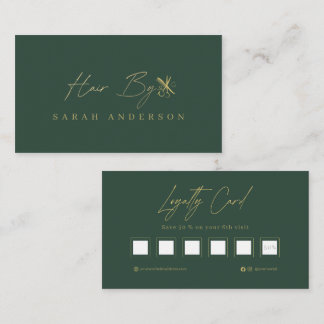 Carte De Visite Coiffeur Luxe Vert Or avec Fidélité