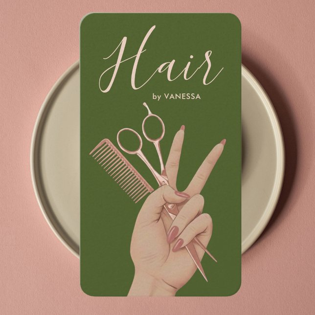 Carte De Visite Coiffeur Luxueux Coiffeur Élégant Vert Mousse (Créateur téléchargé)